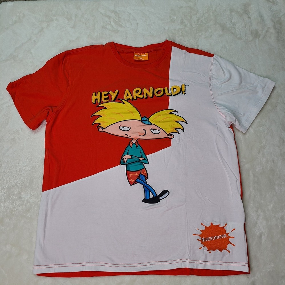 Nickelodeon Hey Arnold! Colorblock Puffy Letters Embroidered T-Shirt Size XL Y2K
